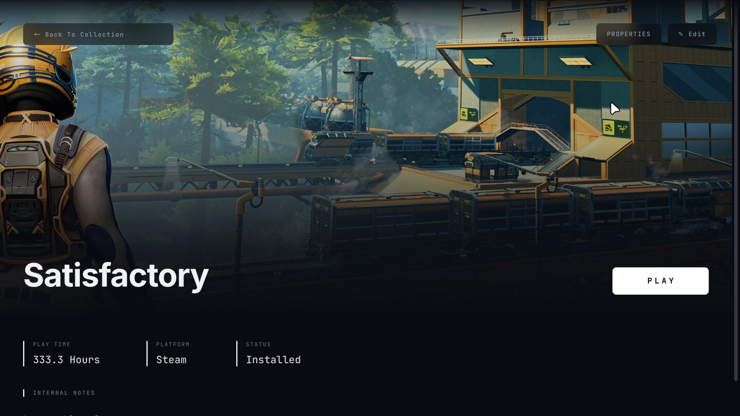 A single game's page in Parallax Launcher.